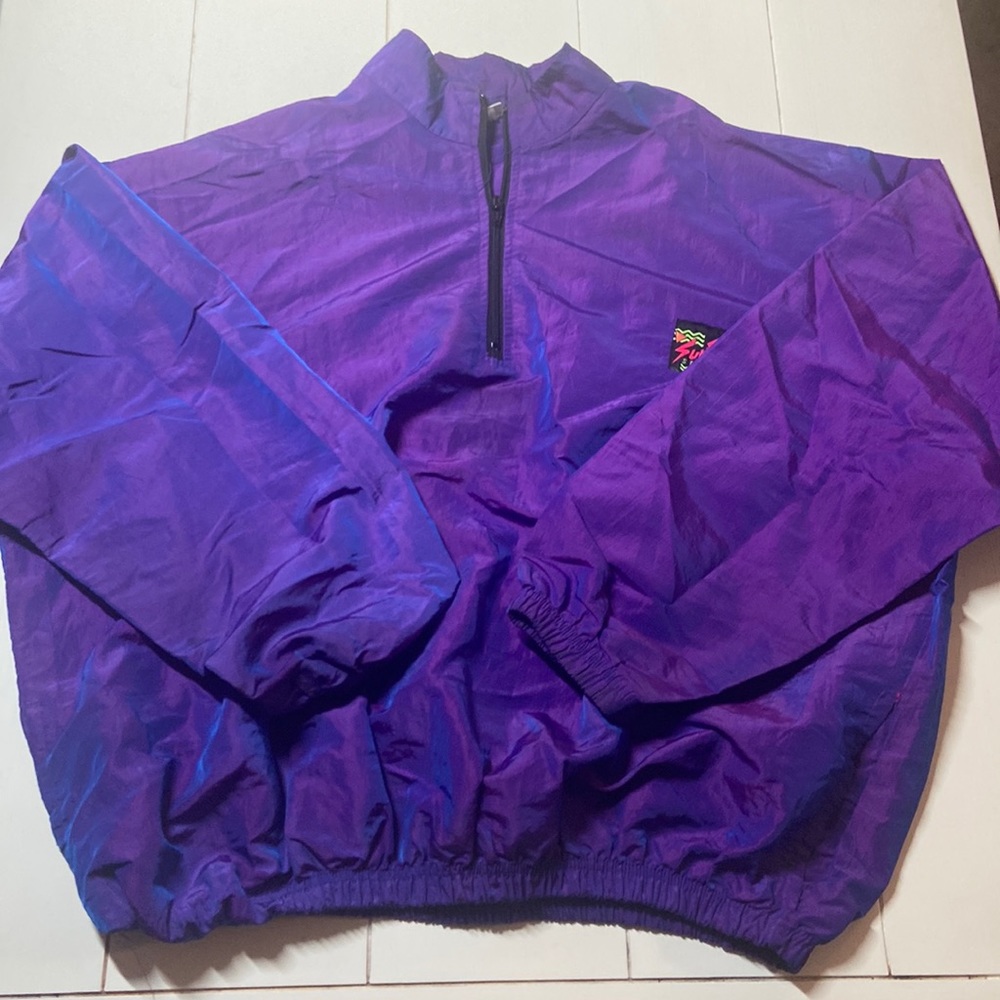 Surf 80’s Vintage iridescent Surfer Beach Pullover Windbreaker Jacket